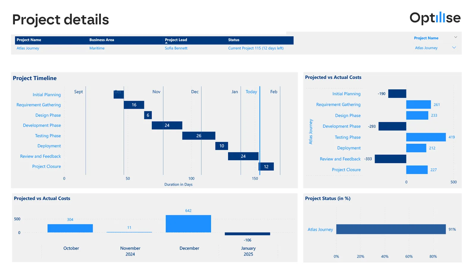 Power BI-dashboard: projectdetails